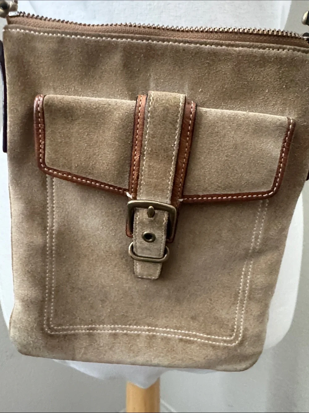 Coach suede with leather trim front pocket crossbody bag